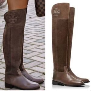 Tory Burch Simone Over the Knee Boots Brown Suede Flat Riding Sz 6